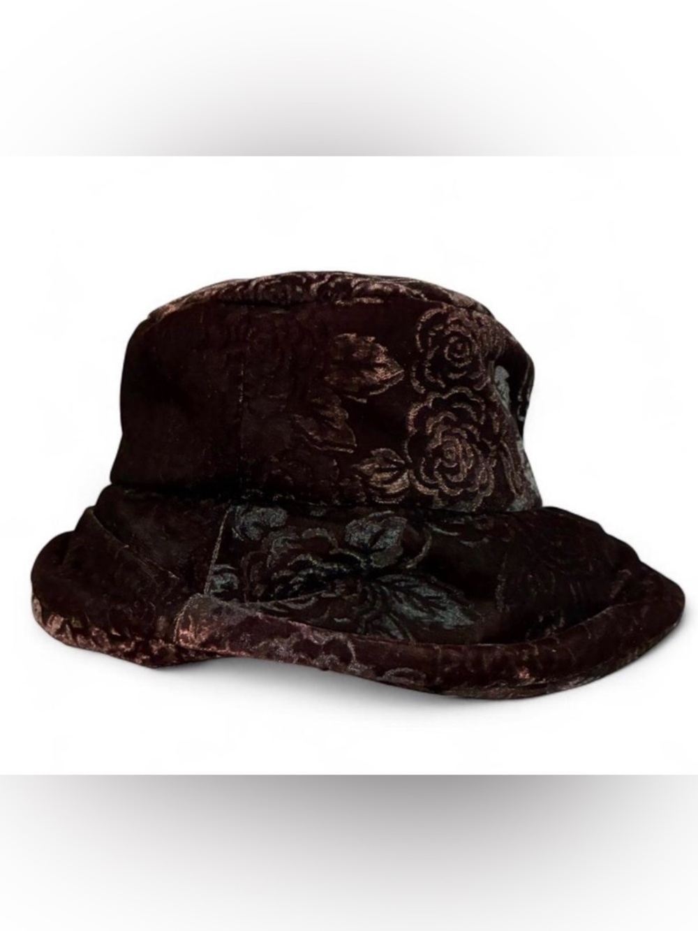 Vintage-Style Brown Velvet Floral Hat with Feather Accent - Picture 4 of 9